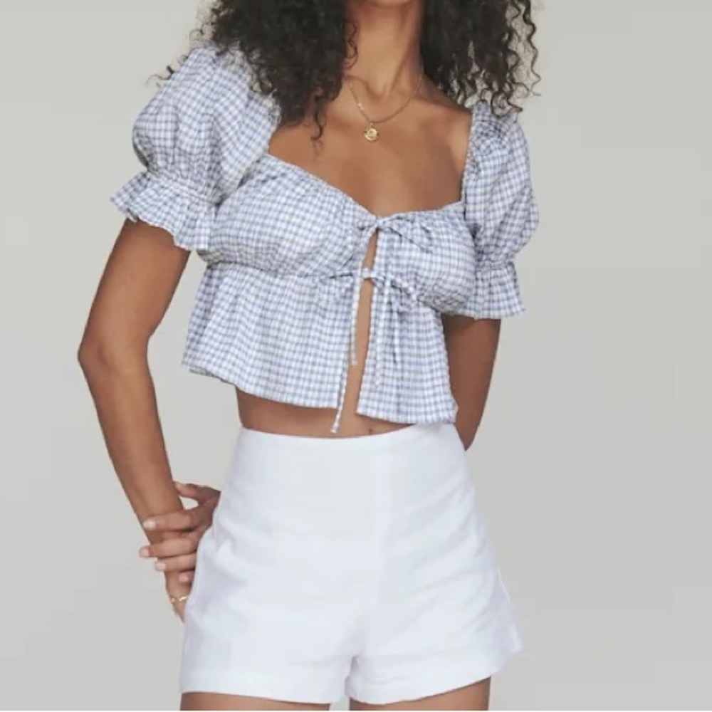 Reformation Lena Top Blue Check
